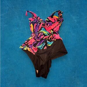 Catalina VTG 1980's Neon Pink Purple Barbie-Vibes One Piece Swimsuit Size Small